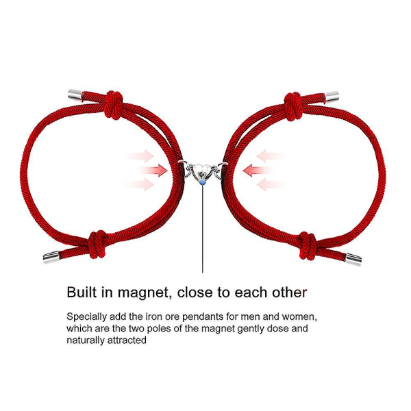 Par armband magnetiska berlock hängen flätade rep armband Red