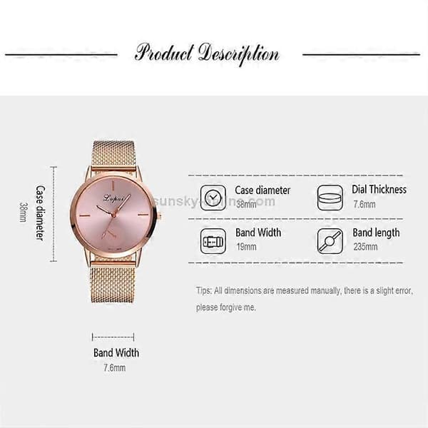 lvpai Enkelt dameur med quartz mesh-rem Black