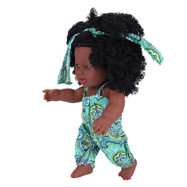 Mjuk vinyl babydocka med kläder Nyfödd sovbadleksak (grön blommig jumpsuit)