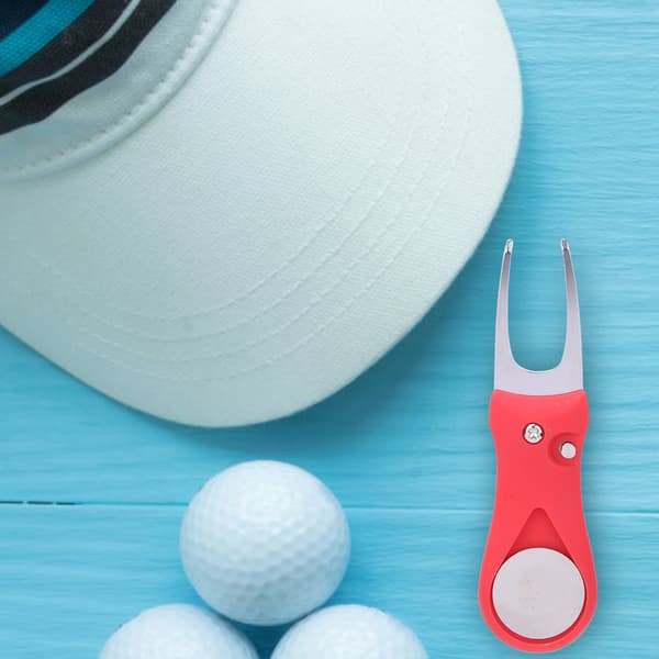 304 Stainless Steel ABS Plastic Handle Golf Spring Divot Repair Pitch Putting Fork Tool for Training Practice Red