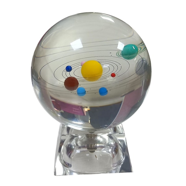 3D-kristallipallo aurinkojärjestelmän mallilla ja led-lamppujalustalla - kirkas 80 mm (3,15 tuumaa) White