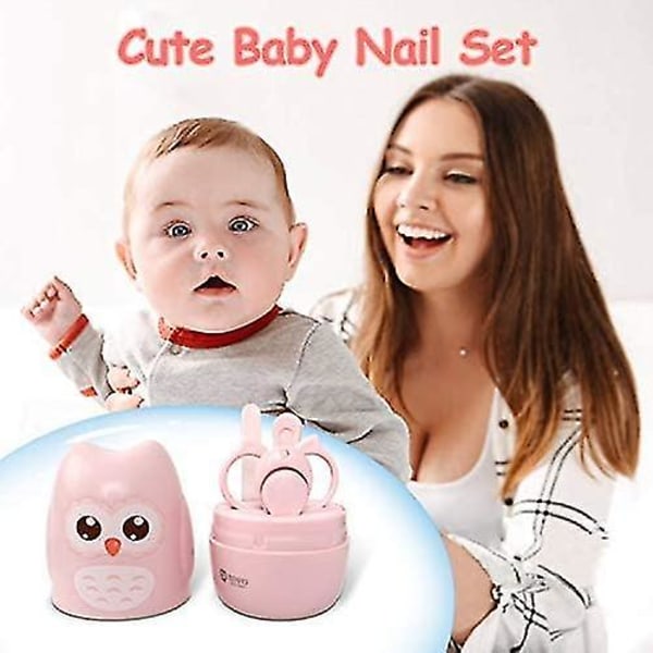 Baby nagelklippare, 4-i-1 baby set med sött case, sax, nagelfil och pincett