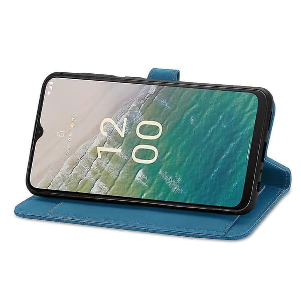 Kompatibel med Nokia C32 Flip Läderfodral Blommigt Präglat Blixtlåsficka Plånboksfodral med Stativ - Brun[LD] Blue