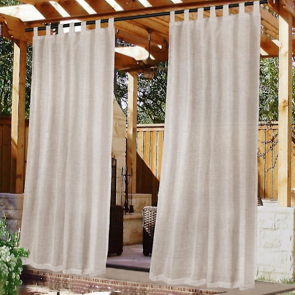 Vandafvisende Udendørs Linned Sheer Terrassegardiner, Naturlig, B132cm x H243cm