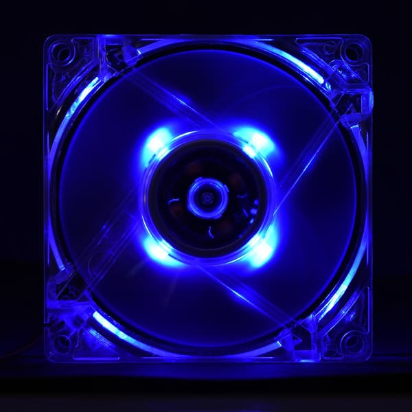 Blå 80 mm LED-lys 12V 4-pins lydløs PC-kabinettvifte