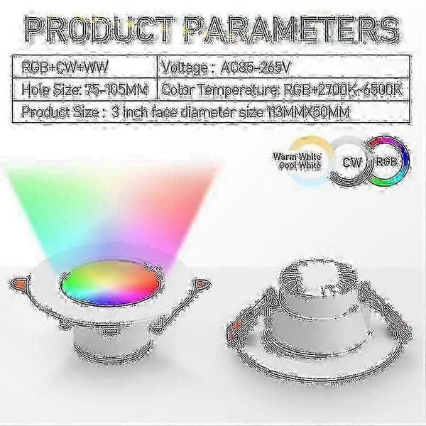 RGB+CCT Smart Downlight 6-pakning 10W Bluetooth Dimbar IP44 med 70 mm utskjæring