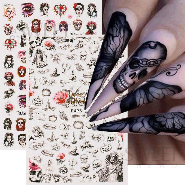 Skull Corpse Bride Witch Pumpkin Adhesive Negle Decal TYPE 5