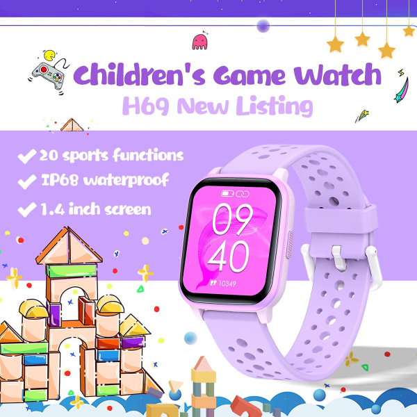 Smart Watch H69 Smart Watch för barn, Spel, Puls, Sömnövervakning, Simning, Förlustförebyggande, Musik, Fotografi, Barnklocka Purple
