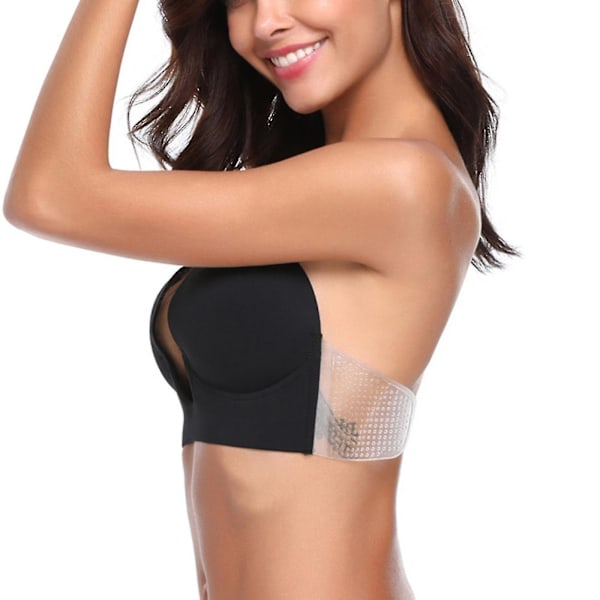 Klistrete Strapless Selvklebende Usynlig Push Up BH for Kvinner - Svart