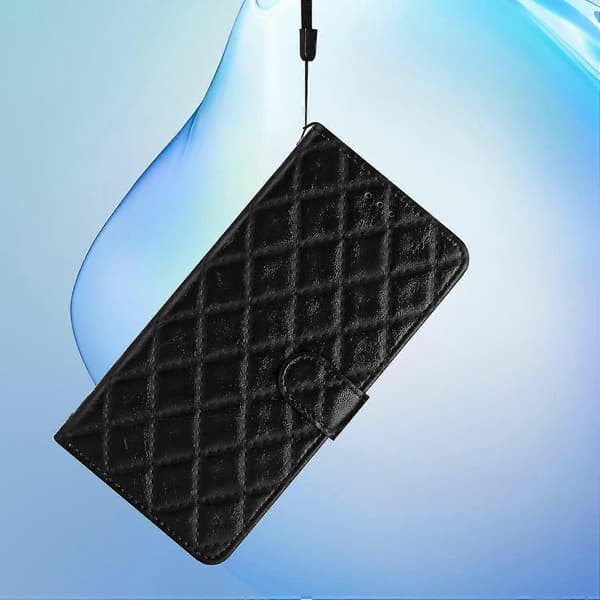 12 Pro Max 6,7 tums plånboksfodral i PU-läder med stativ - telefonfodral med rombstruktur Black
