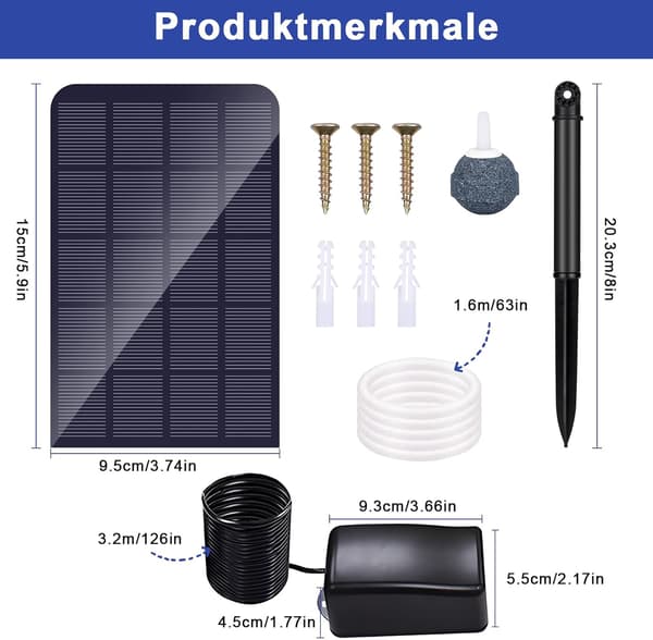 Solcellsdammsluftare, 2,5 W solcellsluftpump, solcellsdammp, akvarium[LD]