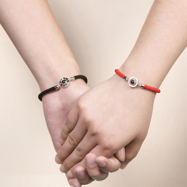 Jeg elsker deg projeksjonsarmbånd for par - Svart tau armbånd for menn