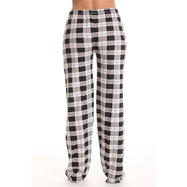 Mjuka Flanellrutiga Pyjamasbyxor med Ficka för Kvinnor XL Svart