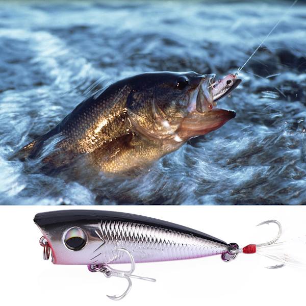 Kunstigt Fiske Hård Lokke Diskantkrog Flydende Popper Fiskegrej Tilbehør (sølv+sort)