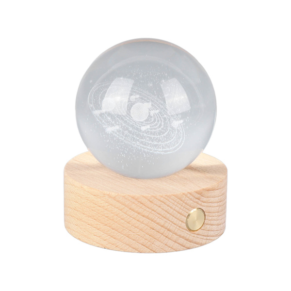6 cm 3D Krystalkugle Lysende Klar Skulptur Rund Astronomi Bold Miniature Skulptur Bold Natlampe Solsystemet Krystalkugle