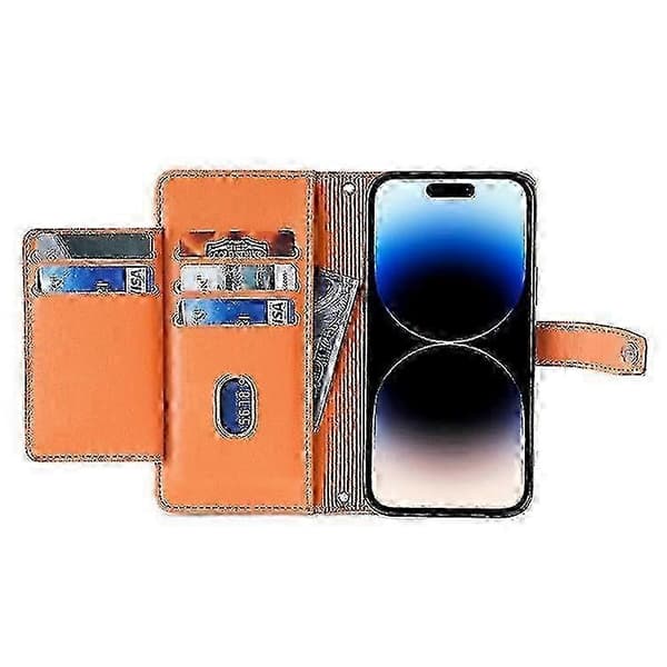 Kompatibelt för iPhone 14 Pro, texturerat PU-läder, flera kortfack, stativ, dragkedja, vikbart lock, plånboksfodral med handledsficka, S JH8 Orange