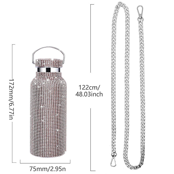 Rosegull-diamanter Bling Rhinestone Termosflaske i Rustfritt Stål 500ml