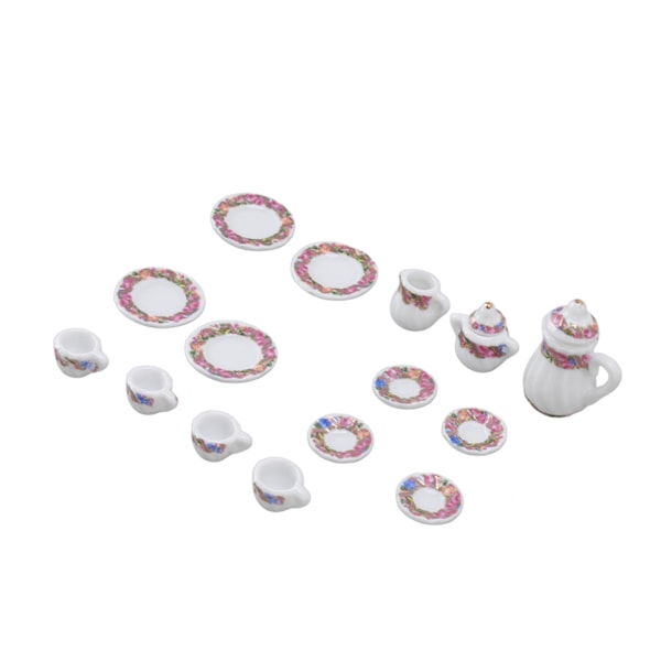 15 st Dollhouse Tea Set Mini Simulering Keramiska Tekoppar Set Dockhus Tillbehör Miniatyrmodell Rekvisita Typ A