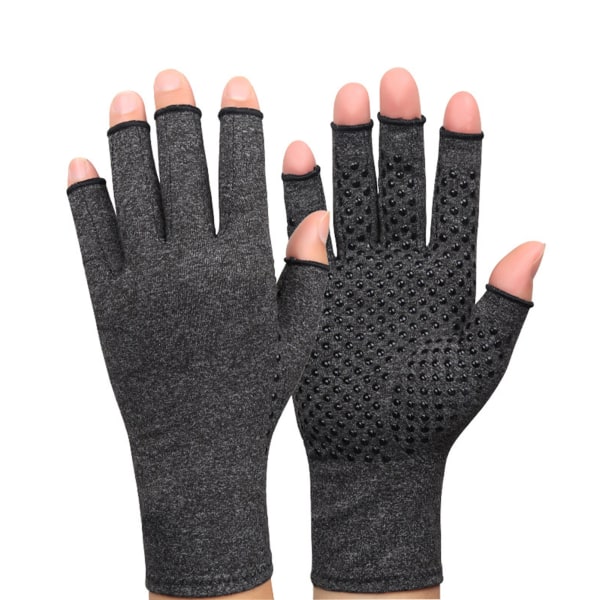 Sport Half Finger Handskar Anti Halk Andas Bekvämt stickat tyg Artrit Kompressionshandskar Heather Grey S