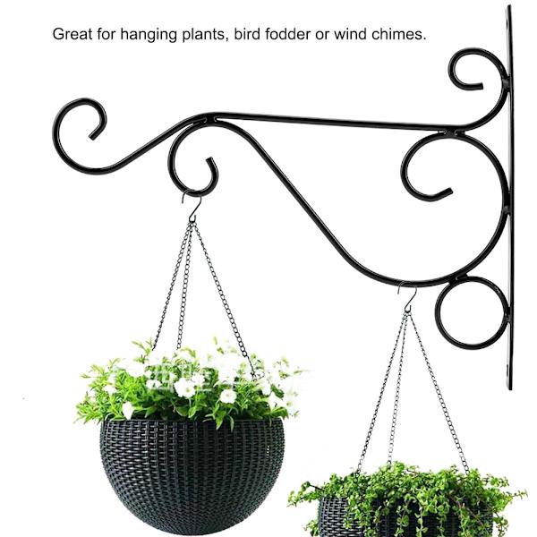 Jernveggkrok for hengende planter, veggdekorasjon for hjemmet, 30*21cm (svart)