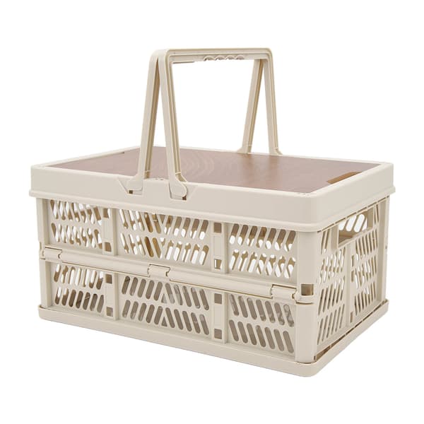 Camping Picnic Basket Foldable Large Capacity Multifunction Handheld Camping Storage Basket Camping Storage Box Gray White M