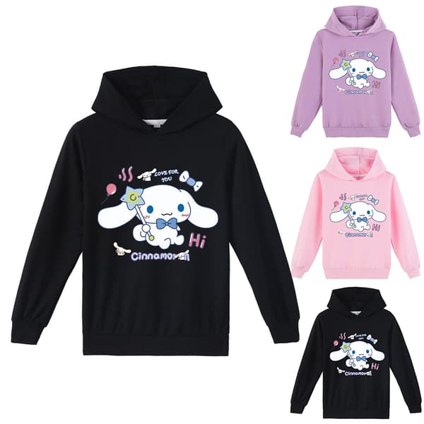 Børn Piger Cinnamoroll Mønstret Langærmet Hættetrøje Sort Black 140cm
