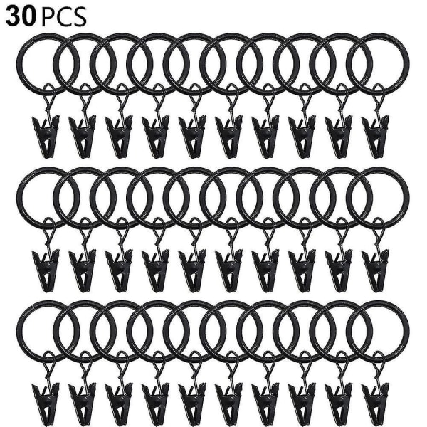 30 st Gardinringar med clips, rostskyddad metall draperiring, 25mm BLACK