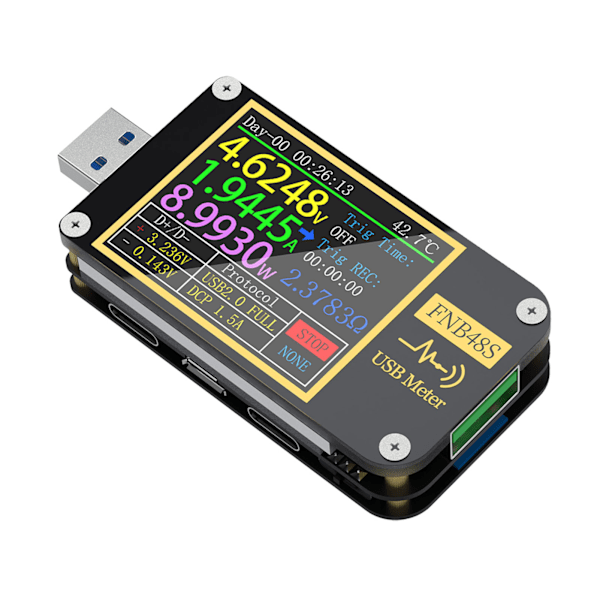 9-pins USB-spenningsmåler Skjerm Vende-funksjon Gravity Sensor Multifunksjonell USB Amperemeter Tester FNB48