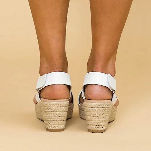 Valkoiset Espadrille-pohjalla varustetut korkokengät nilkkapannalla naisille, koko 40
