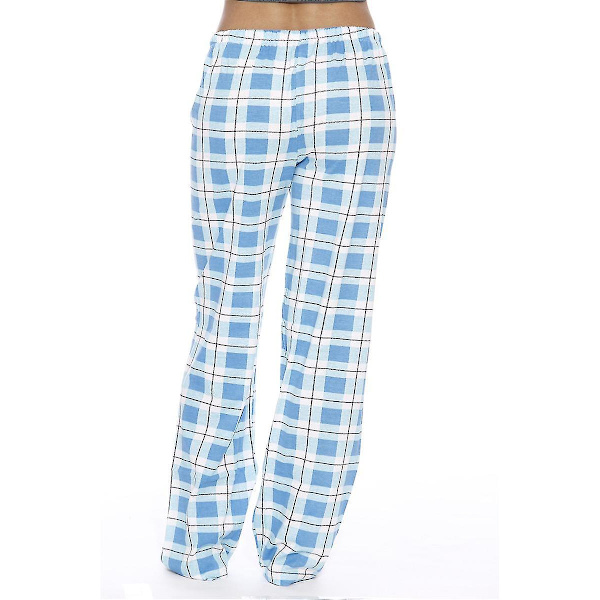 Flanellrutiga pyjamasbyxor för kvinnor med fickor XL Blå