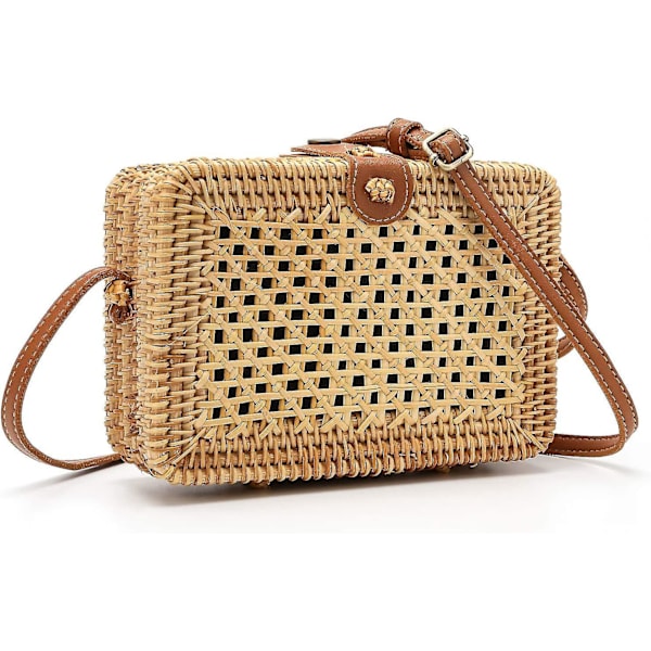 Vintage handvävd rotting crossbody väska - handgjord liten korg handväska