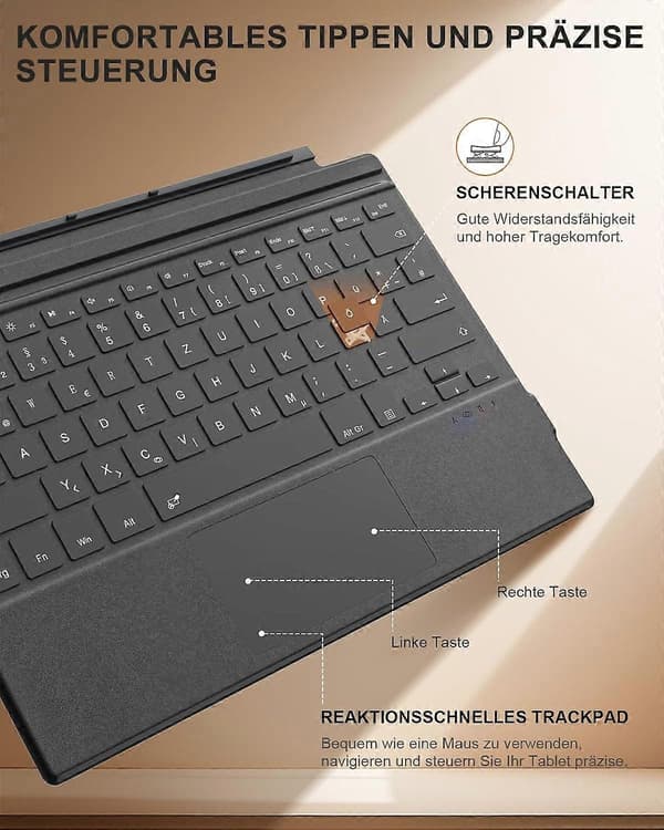 Microsoft Surface Pro 7/7/6/5/4/3 Bluetooth-näppäimistö, QWERTZ-asettelu, harmaa