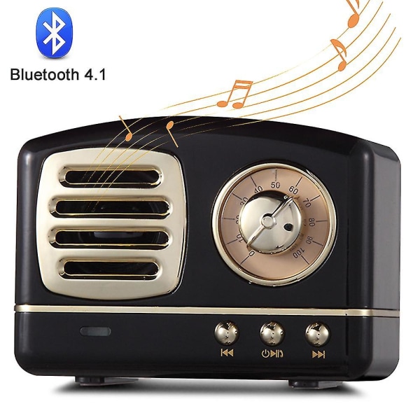 Bärbar Bluetooth Retro-högtalare, Trådlös Mini Vintage -högtalare med rik bas, Stereo, Inbyggd mikrofon för resor, hem, utomhus Black