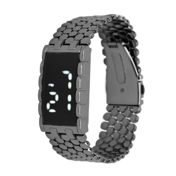 LED-ur med dobbelt åbent spænde i rustfrit stål metalrem rektangulær urskive Digitalt armbåndsur til udendørsaktiviteter Sort