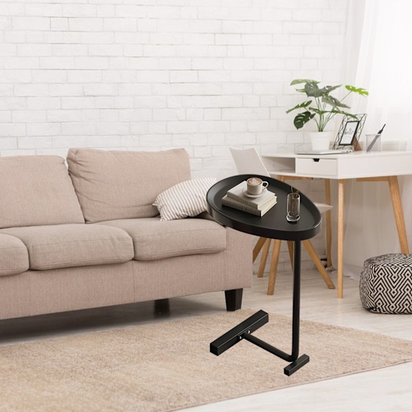 C-format sidobord litet ägg Ovalt soffände Soffbord som glider under för vardagsrummet Svart