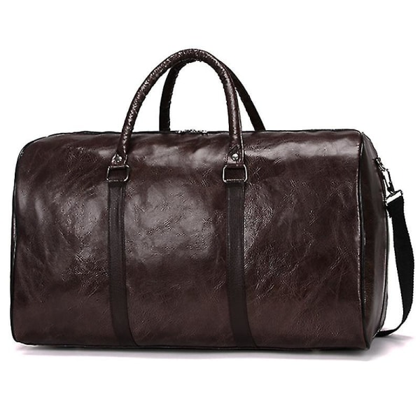 Men's Pu Leather Travel Handbag Weekend Bag Bagasje Holdall Coffee
