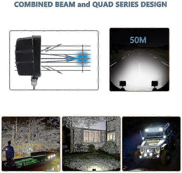 48W LED-arbetsljusramp, 2-pack 4" strålkastare för bil, lastbil, SUV, ATV, båt