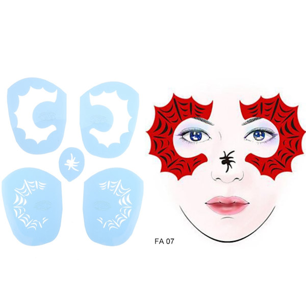 6 stilar/set Ansiktsmålning Stencil Återanvändbar tatuering Kosmetisk målningsverktyg