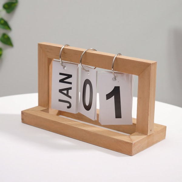Skrivebords kalender i tre Bladkalender Sidevending av kalender Gjenbrukbar Hjemkalenderdekorasjon Tre Farge