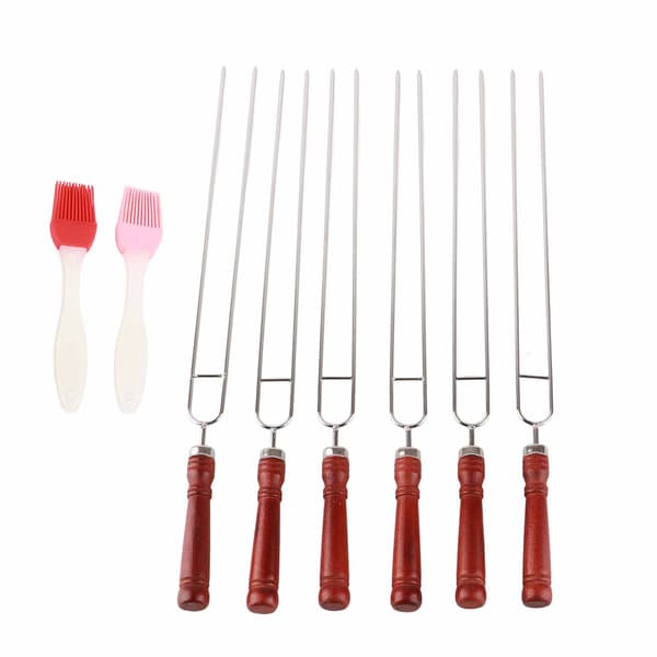 6pcs BBQ Stainless Steel Grill Fork 2pcs Silicone BBQ Brush Grill Tool