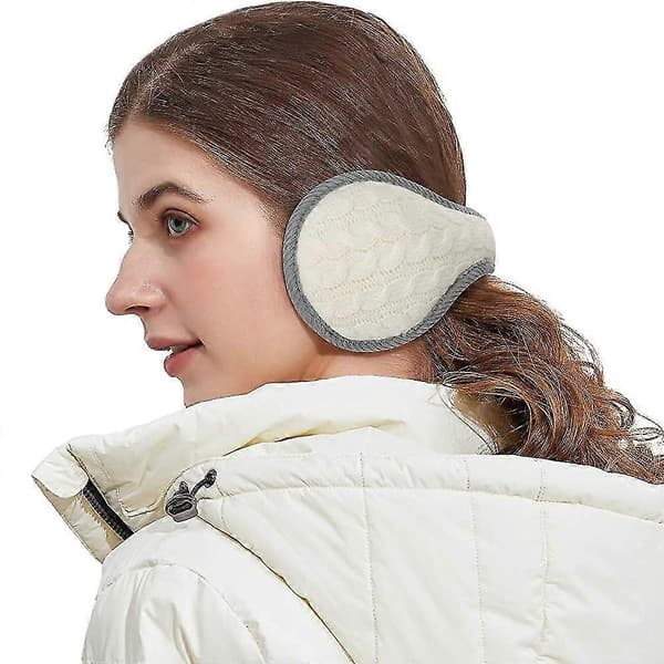Varma stickade öronvärmare Vikbara Öronmuffar Vinteröronmuffar Unisex White