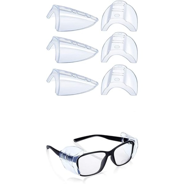 Sideskjermer for vernebriller, 3 par klare fleksible vernebriller som kan skyves på
