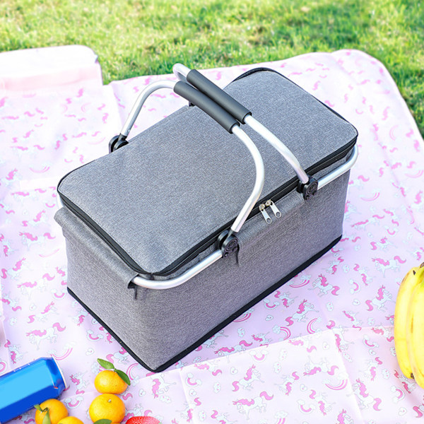 Isolerad kylkorg Vikbar Stor kapacitet Bärbar utomhus picknick Isolerad korg för resor Camping Grå