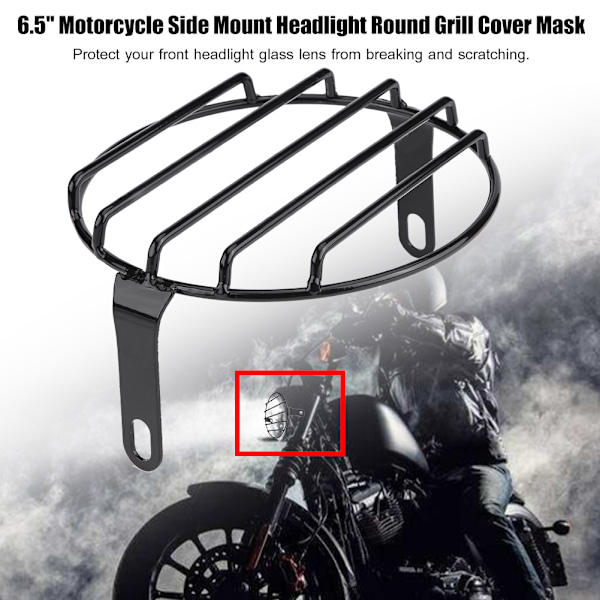 6,5 tommers motorsykkel sidemontert frontlyskåpe rund grilldeksel maske for cruiser chopper cafe racer #1