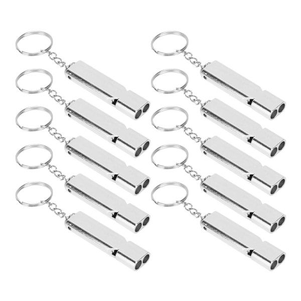 10 st aluminiumlegering nödöverlevnadsvisseldubbelrör högfrekvent överlevnadsvisslinga med nyckelring Silver