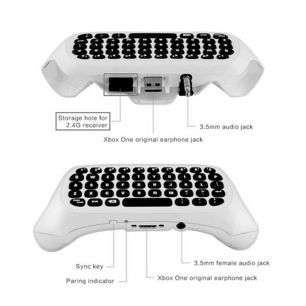 Mini 2.4G Langaton peliohjainnäppäimistö 3.5mm Audio Interface 47 Key Gamepad Näppäimistö Sopii XBox One/Slim/Elit White