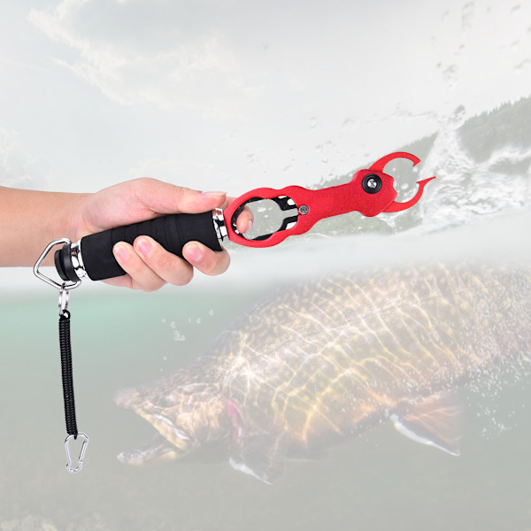 Bärbar Fiskegrepp i Aluminiumlegering, Fiskkäkegrepp, Verktyg med Viktmätare, Röd