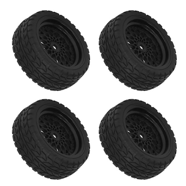 4 stk RC Hjuldekk Gummi Dekk Plast Felg Bedre Grep Stabil 1/10 Gummi Hjul Dekk for 1/10 RC Racing Bil Svart