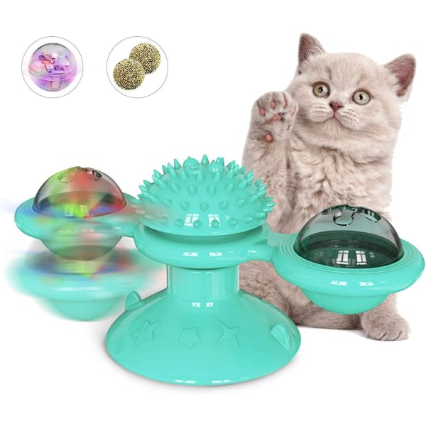 Pet Cat Vindmølle Roterende Legetøj Med Sugekop Og LED Blinkende Lys Blue