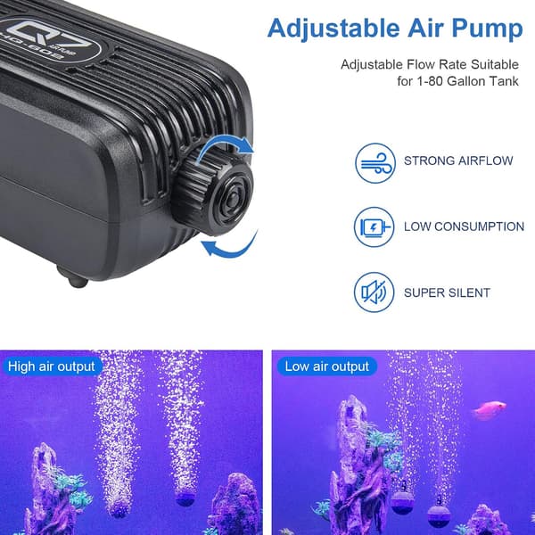 Akvarieluftpumpe, 3W 300L/H akvarium iltpumpe, 20-40dB boble[LD]